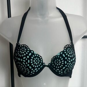 Shade & Shore Black and Teal Halter Bikini Top